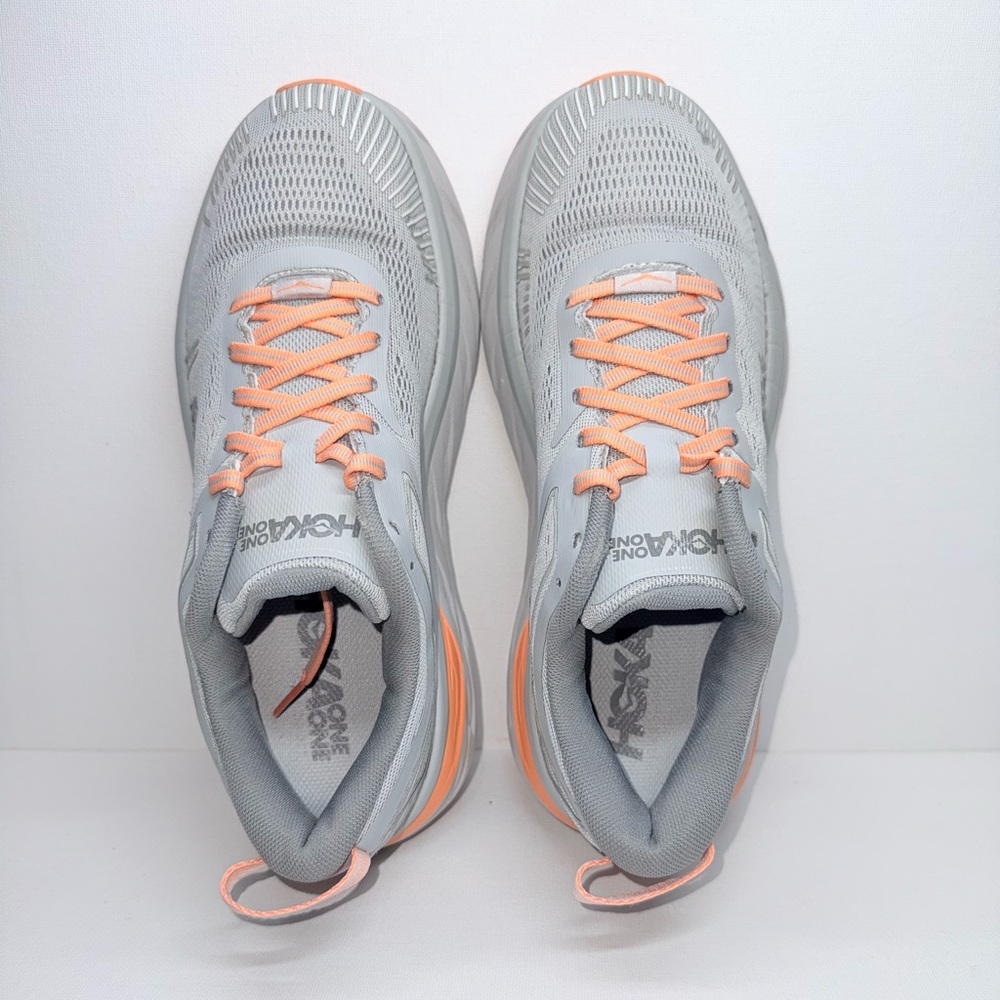 Hoka Women's Light Gray & Peach Bondi 7 Running Shoes - Picture 5 of 8